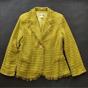 Vintage Design Todays USA 100% Cotton Jacket Caterpillar Green Fringe Button 1X